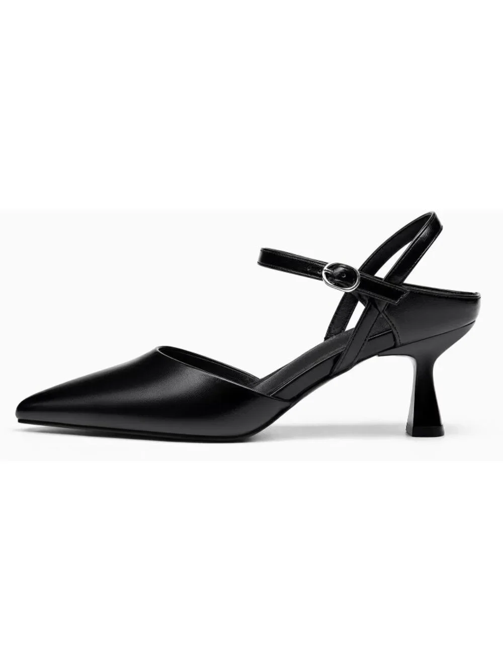 Women's Black Kitten Heels Dress Shoes Closed Pointed Toe Adjustable Strap Heel